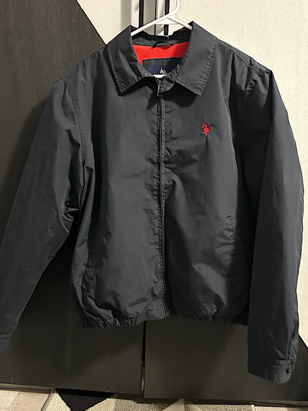 U.S. POLO ASSN. Men's Deep Navy Bomber Full Zip Jacket Red Logo *READ* Logo L